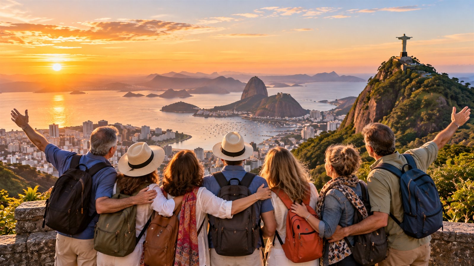 Viajeros frente al paisaje de Río de Janeiro