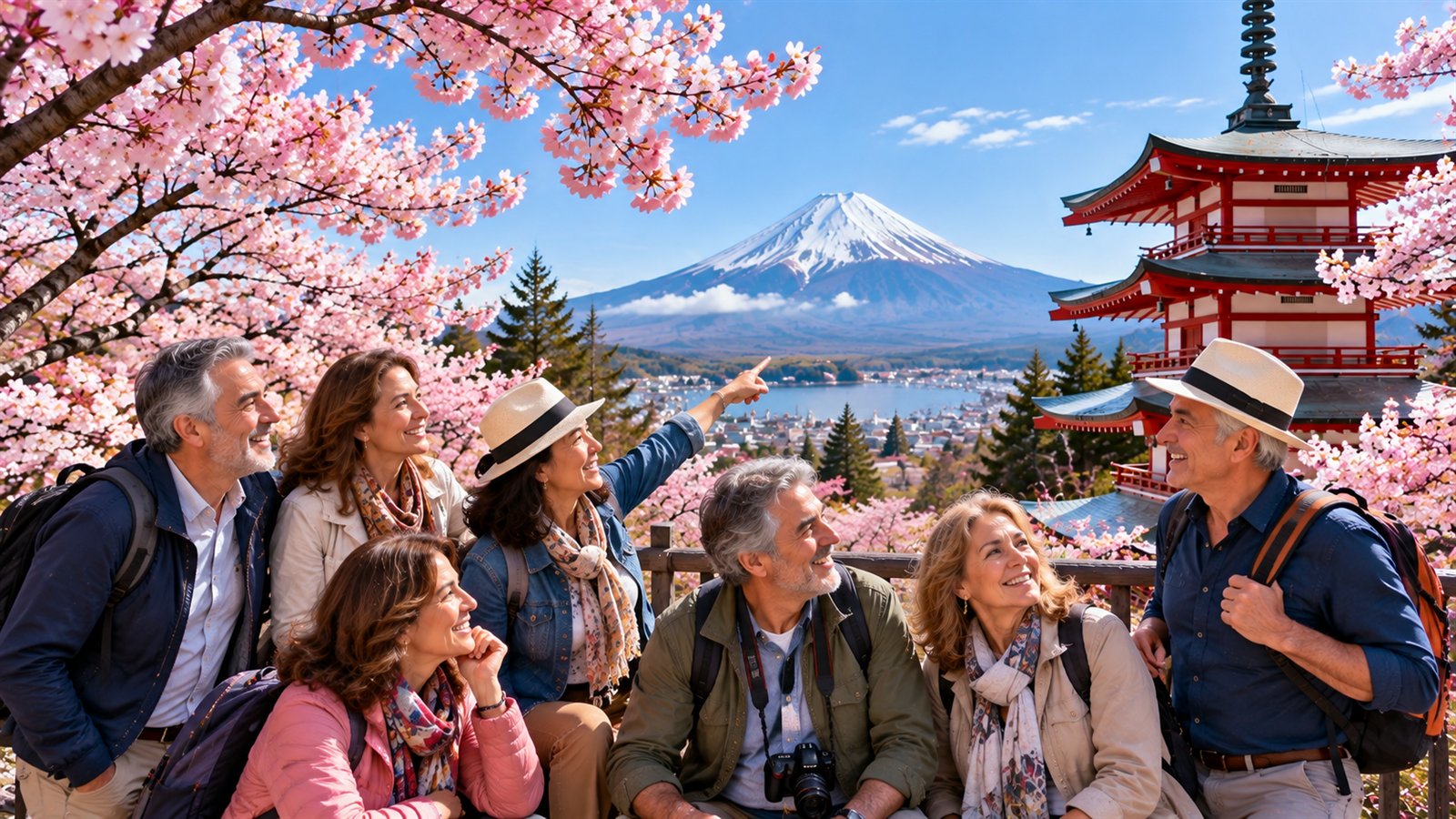 Cerezos en flor y arquitectura tradicional de Japón